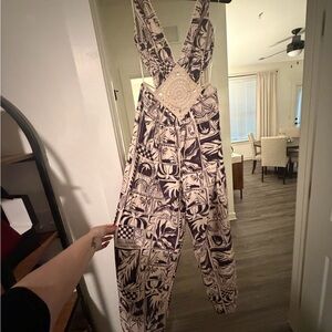 Fashion Nova Black and Cream Patterned Jumpsuit